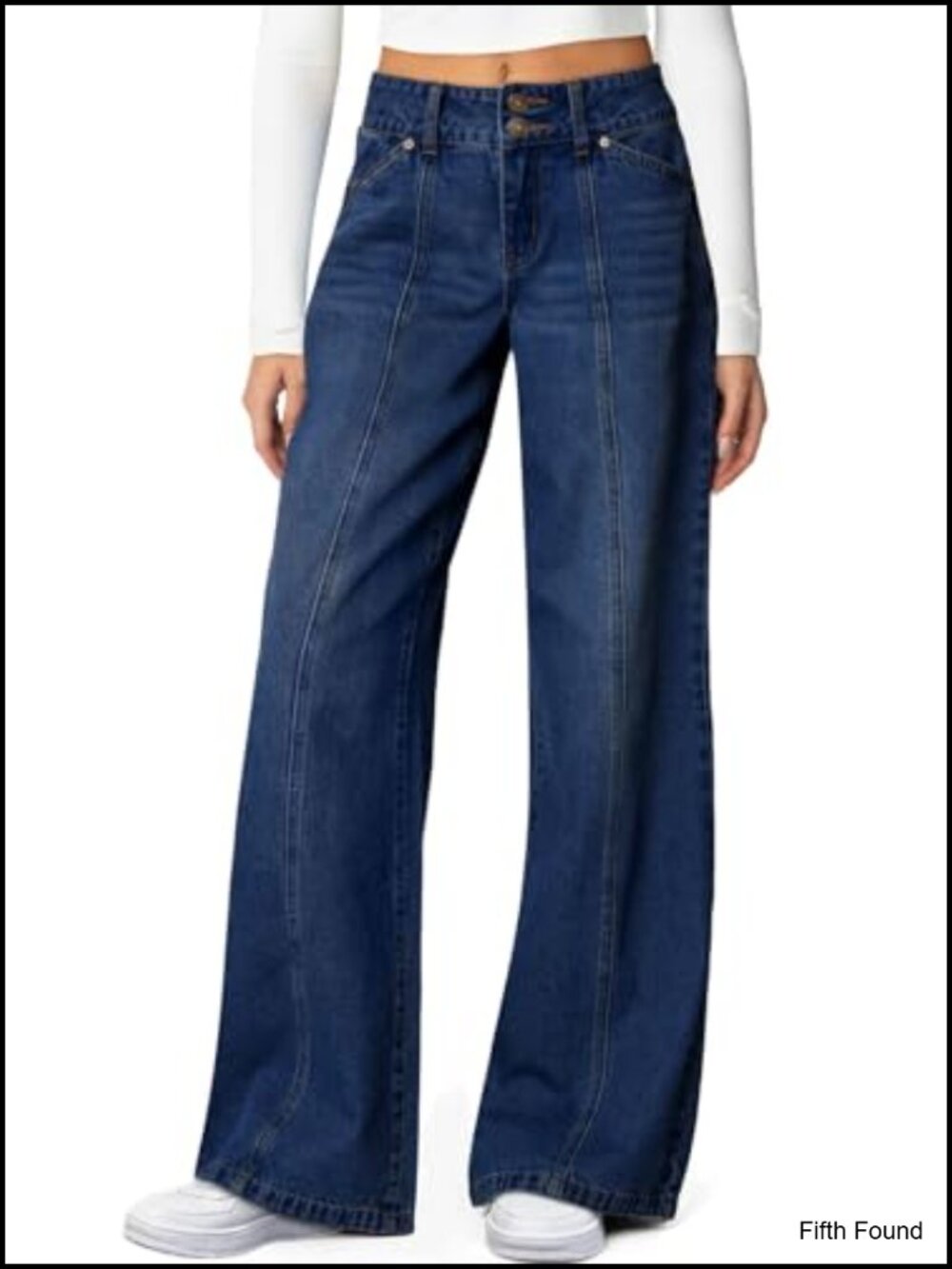 High Waisted Wide Leg Stretchy Jeans Seamed Straight Leg